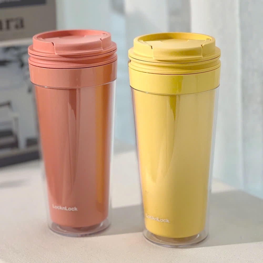Ly nhựa 2 lớp nắp bậc LocknLock Bucket Cold Cup HAP519 dung tích 580ML, 2 màu - K-MALL