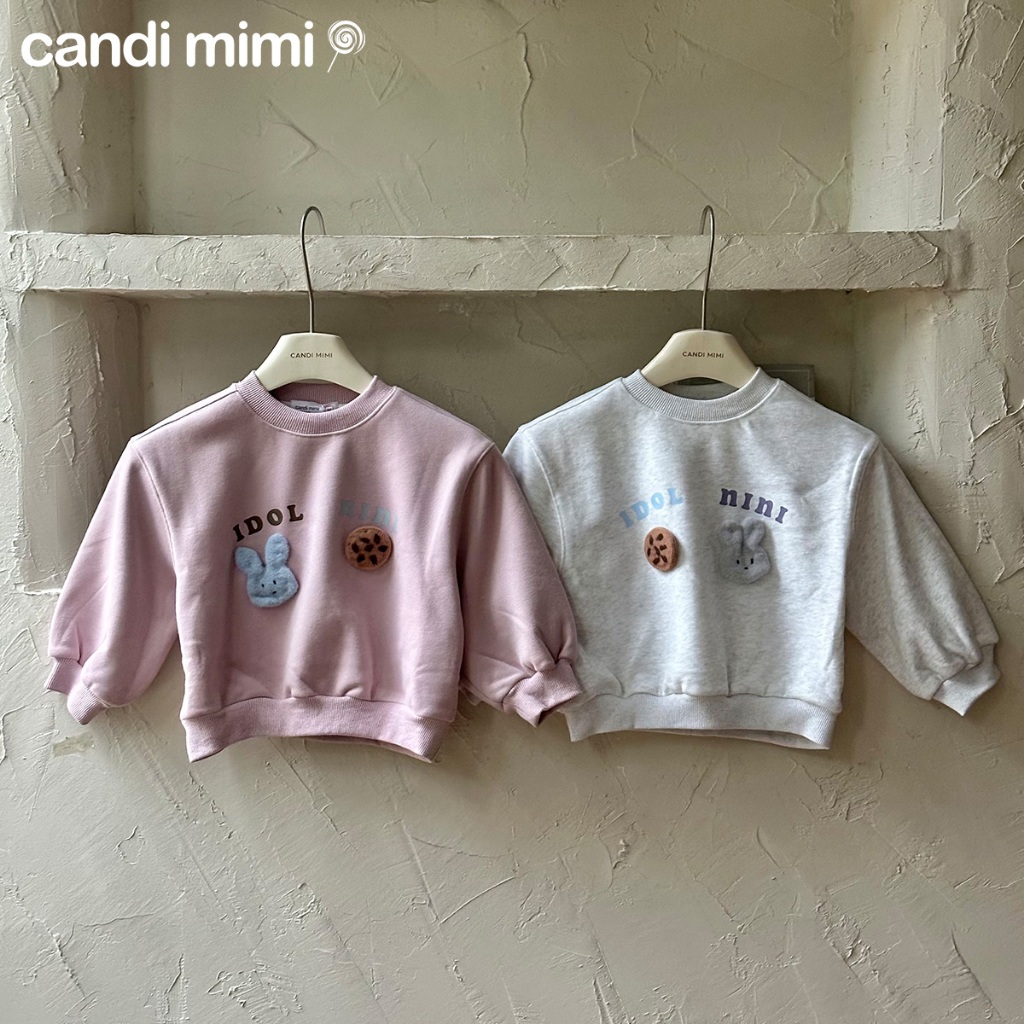 CANDIMIMI Áo nỉ cotton đính đầu thỏ dễ thương - Phong cách Hàn Quốc