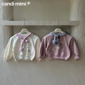 CANDIMIMI Áo nỉ cotton có mũ in hình ngộ nghĩnh - Phong cách Hàn Quốc