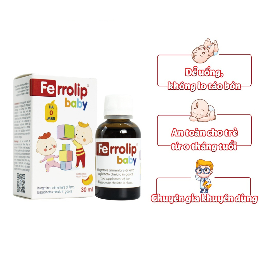Sắt Ferrolip Baby dạng siro vị đào thơm ngon 30ml