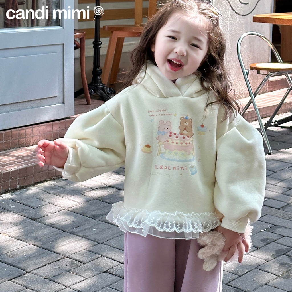 CANDIMIMI Áo nỉ cao cấp có mũ đính tai thỏ dễ thương - Phong cách Hàn Quốc