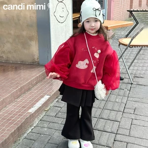 CANDIMIMI Áo nỉ cao cấp dài tay voan bồng hình ngộ nghĩnh - Phong cách Hàn Quốc
