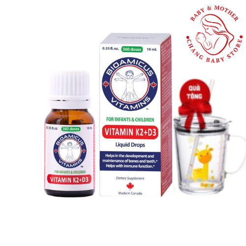 BioAmicus Vitamin D3K2MK7 Giúp Bé Hấp Thu Canxi Tối Đa chai 10ml date mới