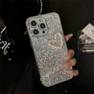 Ốp Lưng iPhone Trái Tim Lấp Lánh Bạc Cao Cấp, Chống Sốc, Bảo Vệ Camera - iP 7/8/Plus/X/XS/11/12/13/14/15/16/17/Pro/Max