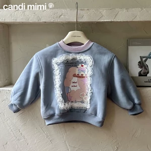 CANDIMIMI Áo nỉ cao cấp đính viền ren xinh xắn - Phong cách Hàn Quốc