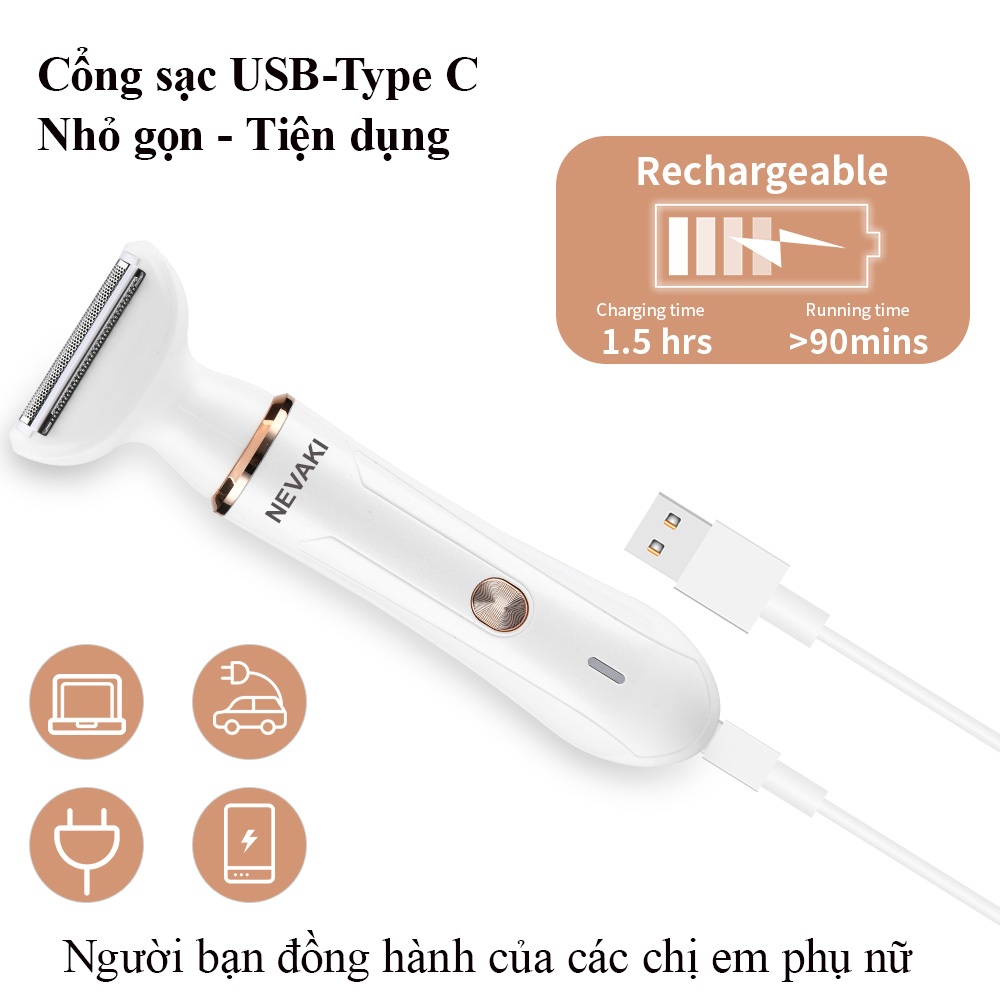 Máy cạo lông triệt lông đa năng NEVAKI - máy cạo lông bikini, máy cạo lông mặt, tỉa lông mũi, máy cạo lông vùng kín.