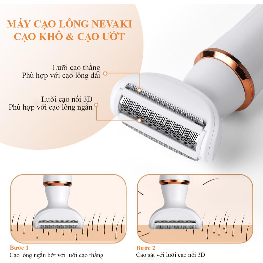 Máy cạo lông triệt lông đa năng NEVAKI - máy cạo lông bikini, máy cạo lông mặt, tỉa lông mũi, máy cạo lông vùng kín.