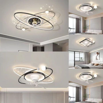 Quạt đèn ốp sát trần cao cấp 50cm - 1m1 | Đèn quạt ốp xoay - đảo 360 độ hiện đại dành cho trần thấp - chung cư