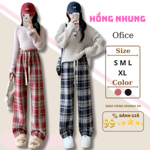 Quần ống rộng kẻ caro vải dạ siêu dày HồngnhungshopUnisex quần dành cho nữ phù hợp mùa thu đông