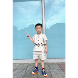 [JUNE LINEN -Kids] - Bộ áo danton mix short PURE LINEN cho bé trai 12-33kg. Nhiều màu. #VT02