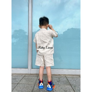 [JUNE LINEN -Kids] - Bộ áo danton mix short PURE LINEN cho bé trai 12-33kg. Nhiều màu. #VT02