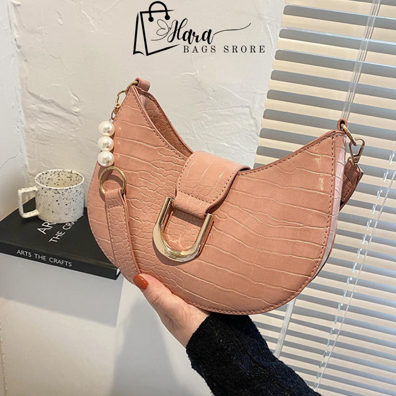 Túi Xách Nữ Kẹp Nách Đeo Vai Phối Dây Ngọc Xinh Hot Trend Quảng Châu [Cam Kết Túi Nhập Quảng Châu] HARA Túi Xách