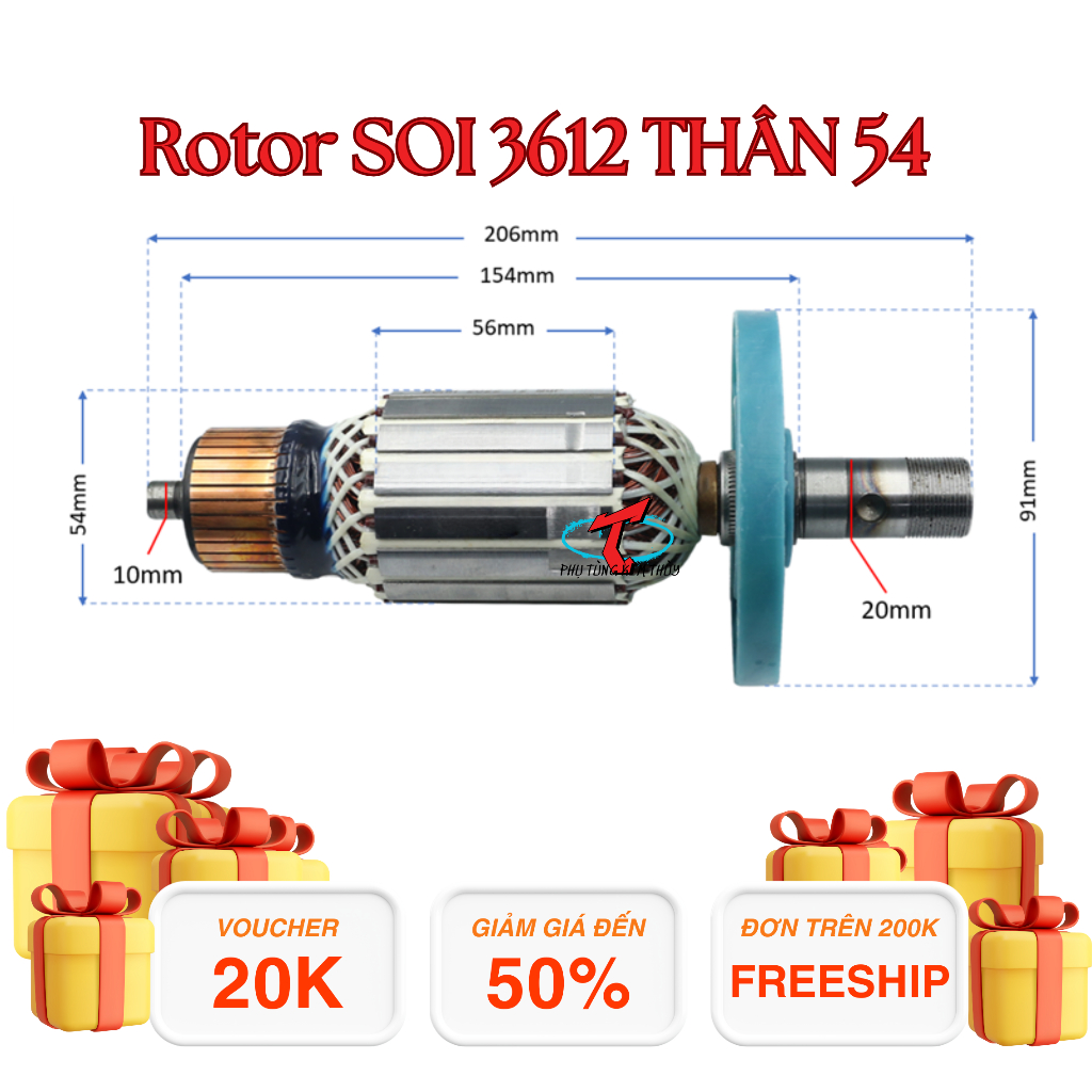 Rotor/ ruột máy/ rô soi 212 / 3612 thân 54 dài 205 cánh nhựa | Shopee ...