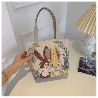 Túi xách tay vải Canvas có khóa kéo hình 2 mặt có ngăn kéo nhỏ bên trong tiện lợi túi nhỏ gọn HX379