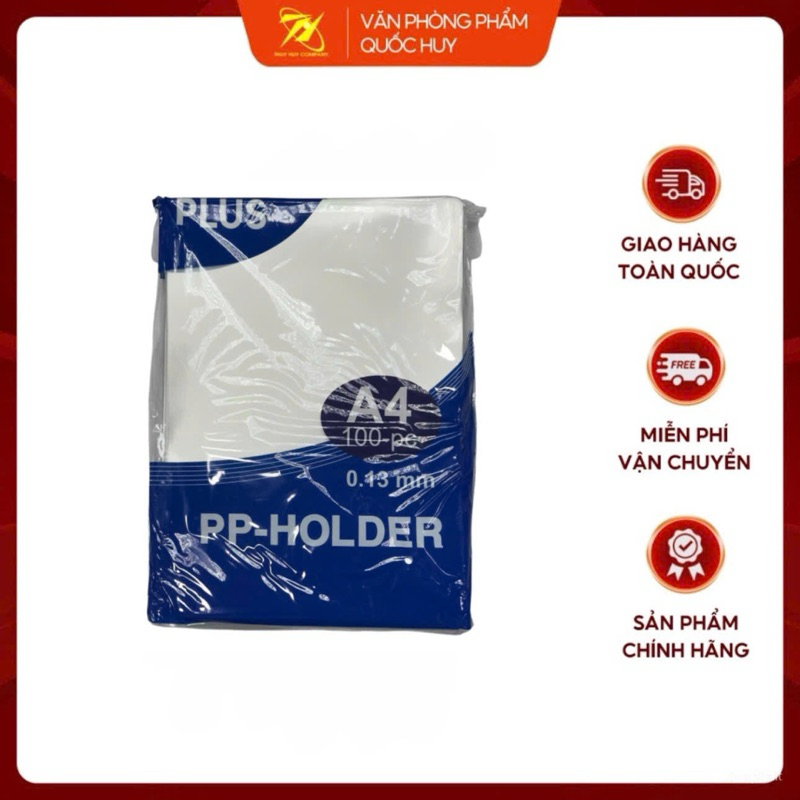 BÌA LÁ HỞ 2 CẠNH A4, TẬP 100 CÁI, ĐL 0,13MM XANH DƯƠNG, PLUS - VPP QUỐC HUY