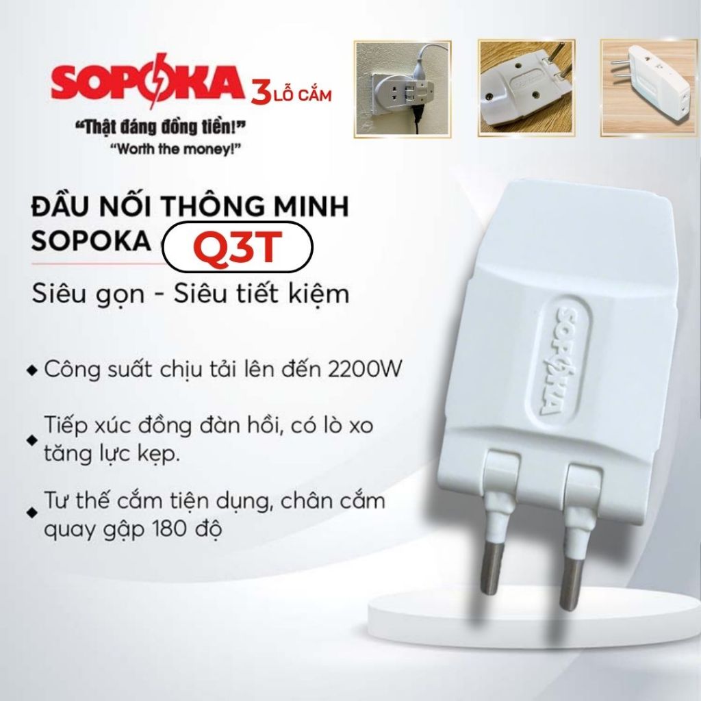 Ổ Chia gập góc Sopoka Chất Liệu Nhựa ABS Chống Cháy Nổ