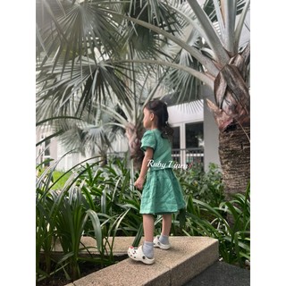 [JUNE LINEN -Kids] - Bộ áo tay nhún mix quần váy PURE LINEN cho bé gái 12-25kg. Nhiều màu. Ảnh thật.