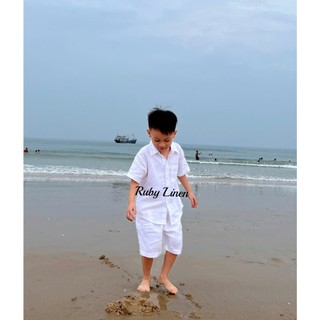 [JUNE LINEN - Kids]-Quần short Linen tưng washed cho bé trai 12-33kg. #VQ02