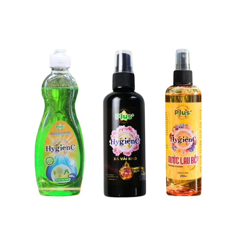 Ảnh Combo 3: 1 Chai Xịt Vải Khô 100ml + 1 Chai Nước Rửa Chén 400ml + 1 Chai Xịt Lau Bếp 250ml HygienC Plus 2