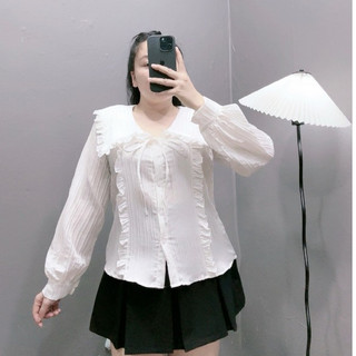 Áo Sơ Mi Kiểu Nữ Nhỏ Clothing Tay Bồng Cô Nhọn Xinh Xắn Cho Các Nàng Mũm Mĩm 58kg - 95kg Mặc Xinh Xắn Trẻ Trung SM146
