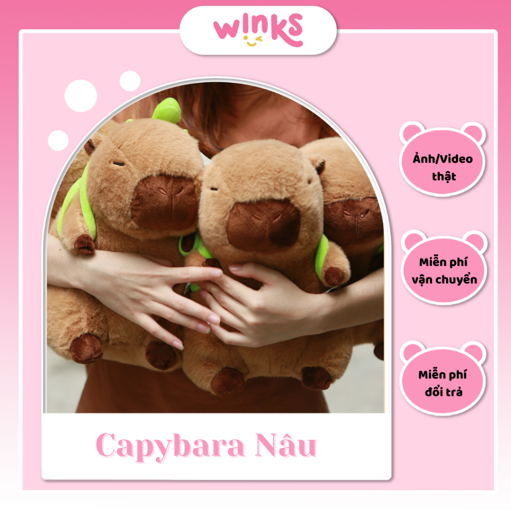 Gấu Bông Capybara Nâu Đeo Balo Rùa Winks Gift Chất Liệu Vải Lông Thú ...