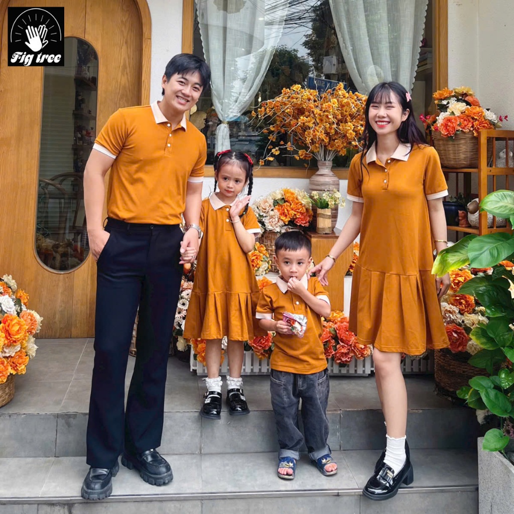 Đồng Phục Gia Đình Fig Tree Thun Polo Cá Sấu Cao Cấp Màu Cam Đất, Chất vải dày mịn, Nhiều size