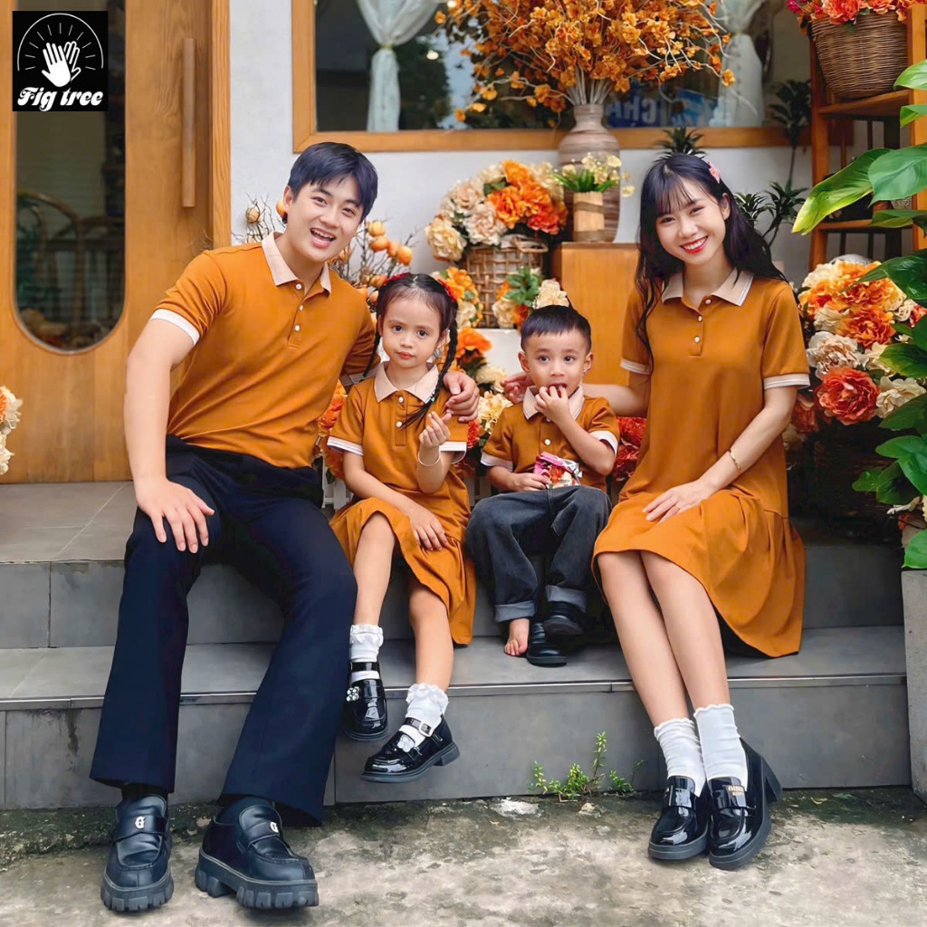 Đồng Phục Gia Đình Fig Tree Thun Polo Cá Sấu Cao Cấp Màu Cam Đất, Chất vải dày mịn, Nhiều size