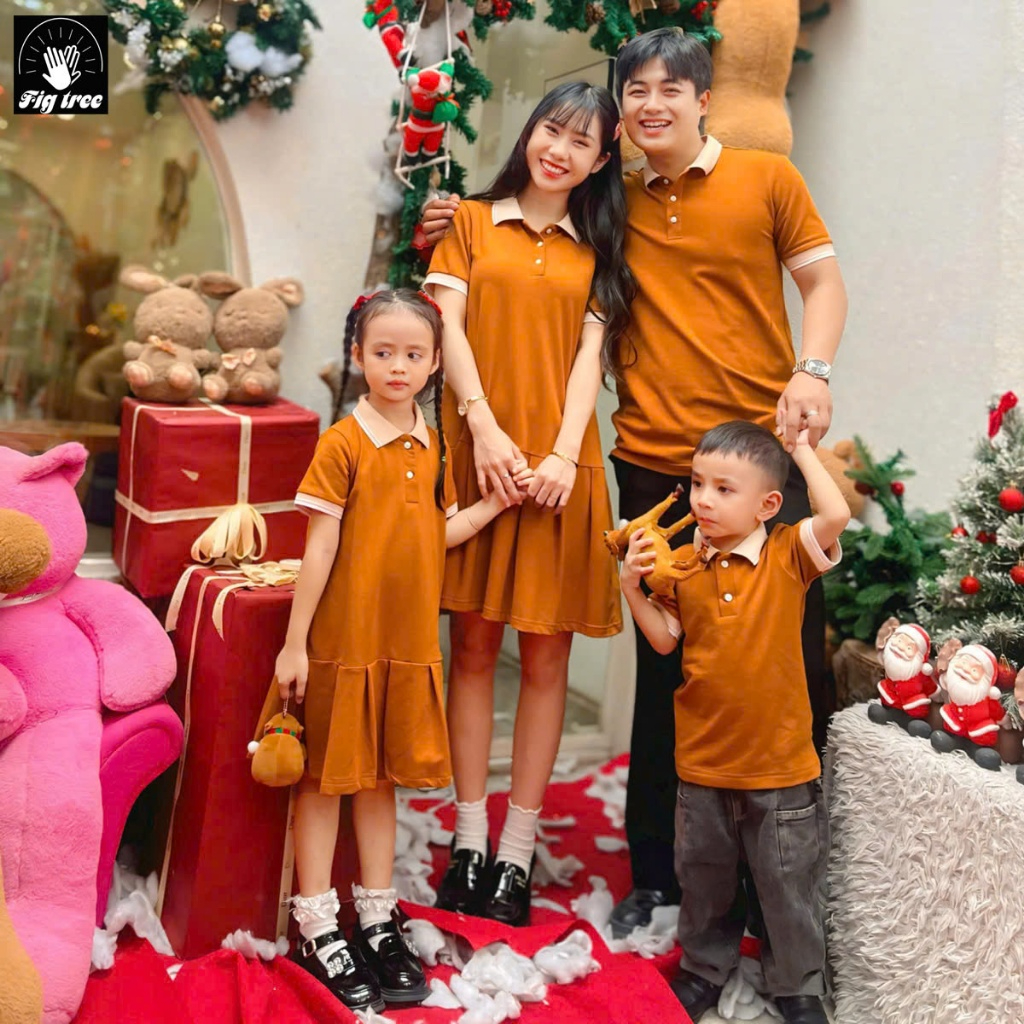 Đồng Phục Gia Đình Fig Tree Thun Polo Cá Sấu Cao Cấp Màu Cam Đất, Chất vải dày mịn, Nhiều size