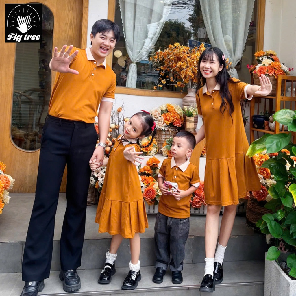 Đồng Phục Gia Đình Fig Tree Thun Polo Cá Sấu Cao Cấp Màu Cam Đất, Chất vải dày mịn, Nhiều size