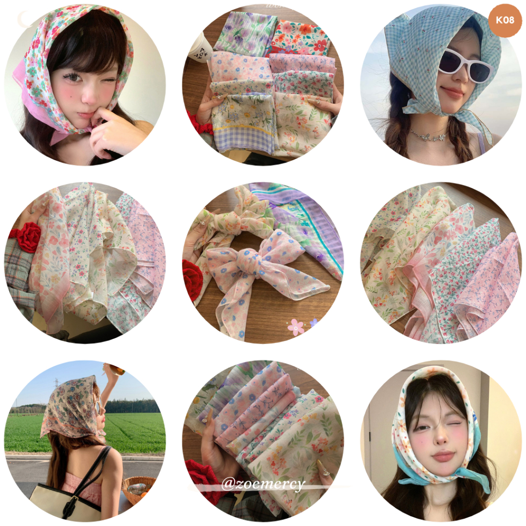 [SẴN]-58cm🍊Khăn Bandana vuông dùng để quàng cổ,trùm đầu,buộc tóc.thắt cùng túi,...phong cách đồng quê Pháp(K08)-P1