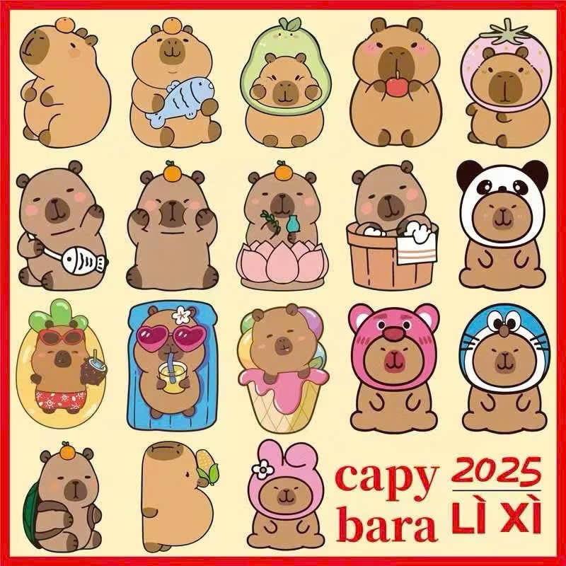 Combo 100 bao lì xì Capybara 2025, lì xì capybara phản quang lấp lánh