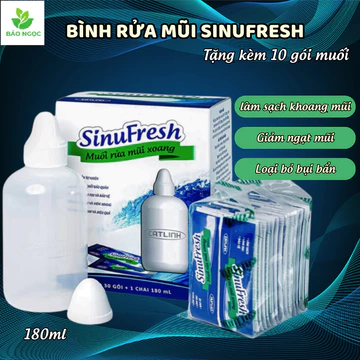 [Tặng 10 Gói Muối] Bình rửa mũi SinuFresh Cát Linh 180ml, bình vệ sinh mũi - Dụng cụ rửa mũi giúp làm sạch khoang mũi,