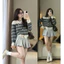 Áo len Cardigan phối kẻ thêu ngựa 818