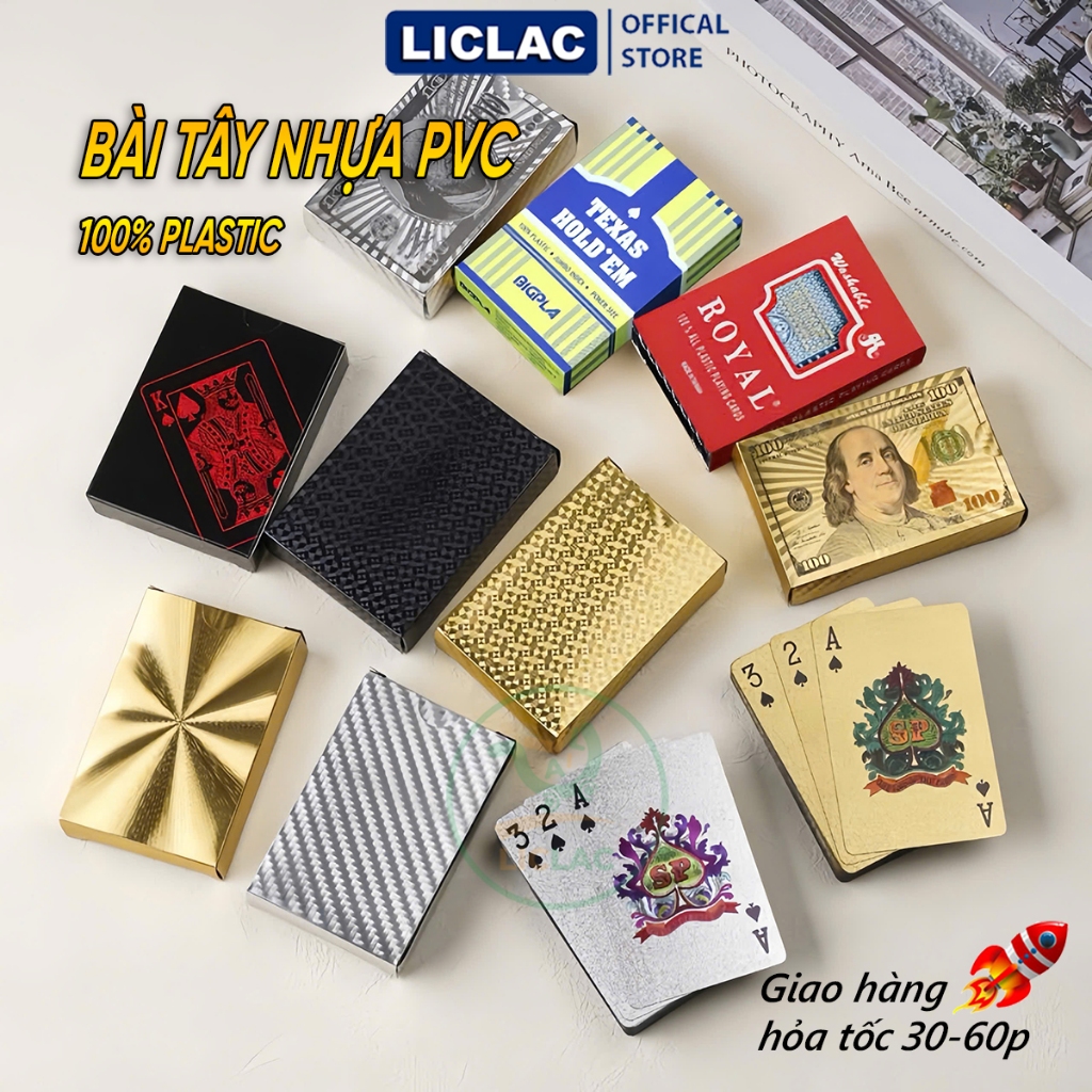 Tổng hợp Bài Tây Nhựa PVC nhiều mẫu Mạ Vàng, Mạ Bạc, PVC Đen, Royal ...