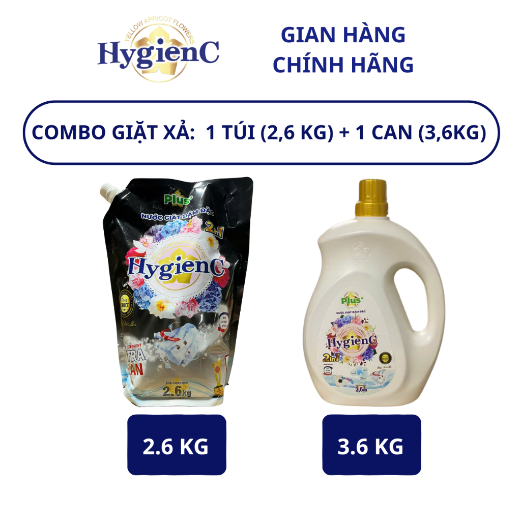 Ảnh Combo 2: 1 Can Nước Giặt Xả 3,6kg + 1 Túi Nước Giặt Xả 2,6kg HygienC Plus Hương Nước Hoa Làm Sạch Vết Bẩn 1