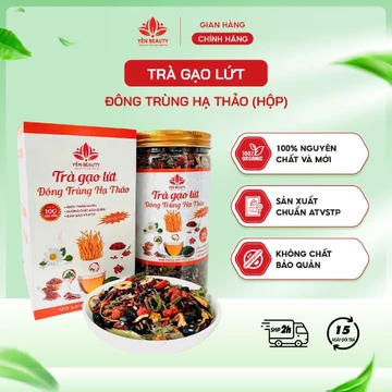 Trà gạo lứt giảm cân đông trùng hạ thảo YẾN BEAUTY giải độc gan hộp 700g, Trà gạo rang đông trùng thanh lọc cơ thể