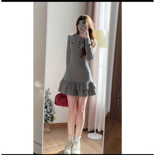 Váy Sơ Mi Cổ Tròn Body Thêu Nơ Đuôi Cá