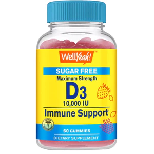Kẹo dẻo Vitamin D3 không đường 10000 IU (250mcg) Extra Strength tăng cường miễn dịch Wellyeah