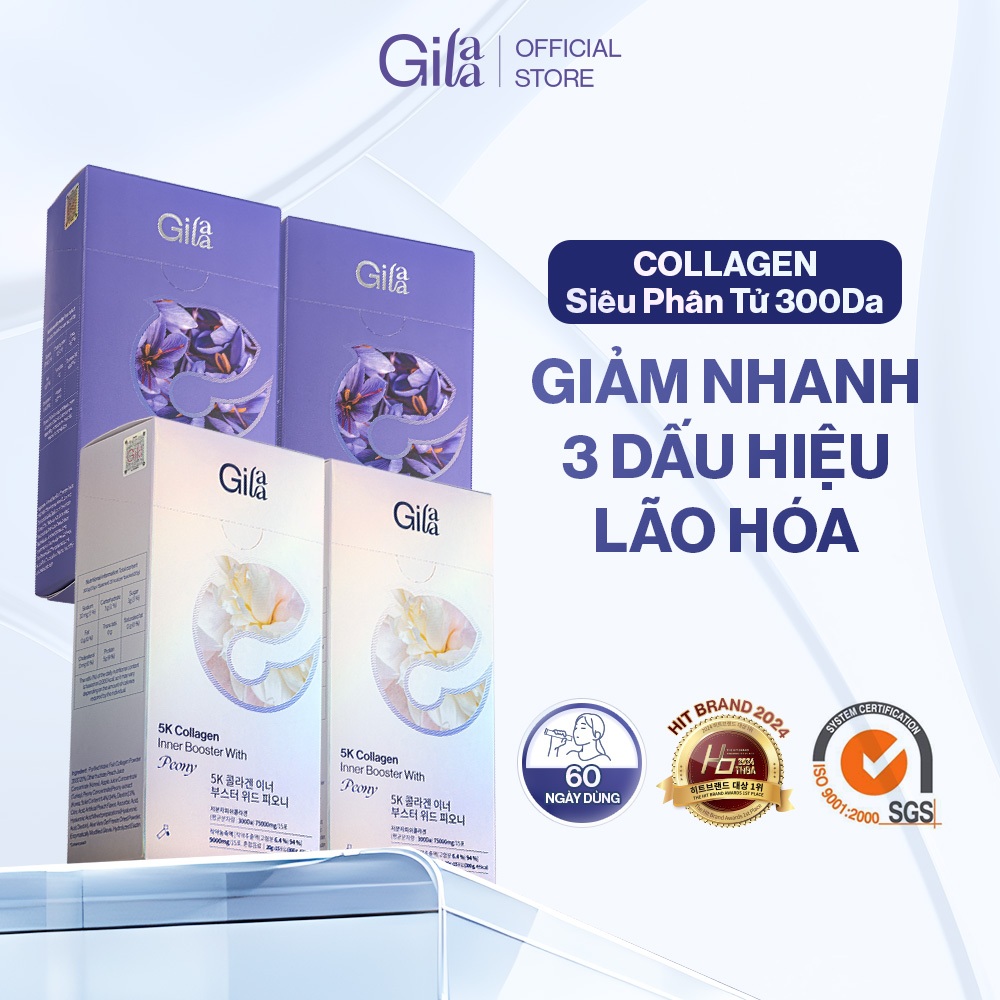 Ảnh Combo 4 Hộp Nước Uống Collagen Gilaa Siêu Phân Tử 300da Trẻ Hóa (20g X 60 Gói) 2