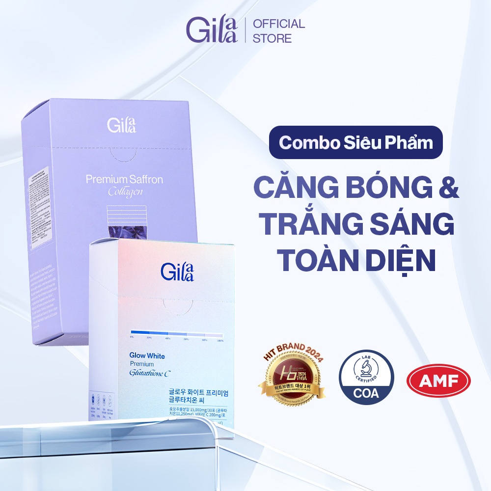 Ảnh Combo Căng Bóng Trắng Da Bột Ngậm Glutathione C (3g x 30 gói) và Bột Uống Collagen Gilaa (2g x 60 gói) 2