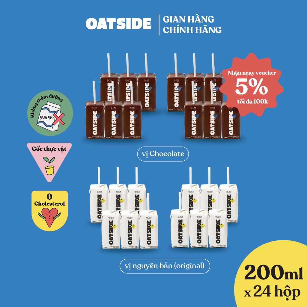 Ảnh Combo 24 Hộp Sữa yến mạch OATSIDE mix vị Nguyên bản & Chocolate lốc 200ml 1