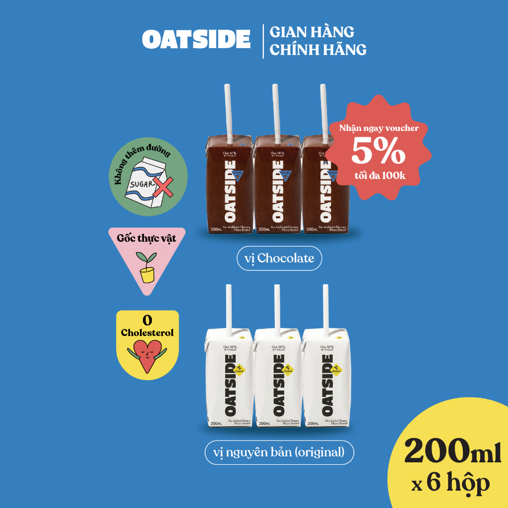 Ảnh Combo 6 Hộp Sữa yến mạch OATSIDE mix vị Nguyên bản & Chocolate vị Sô-cô-la lốc 200ml 1