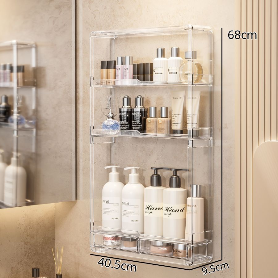 Hộp Đựng Mỹ Phẩm Treo Tường ENODA HOME, Hộp Trong Suốt Treo Tường 2, 3 Tầng Chịu Lực Cao HTREO002
