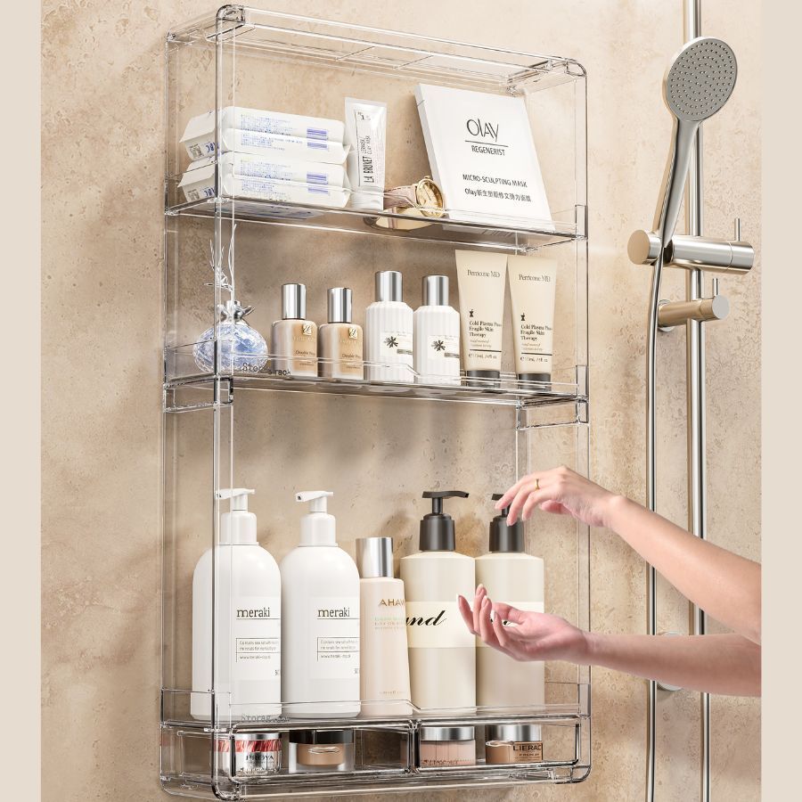 Hộp Đựng Mỹ Phẩm Treo Tường ENODA HOME, Hộp Trong Suốt Treo Tường 2, 3 Tầng Chịu Lực Cao HTREO002