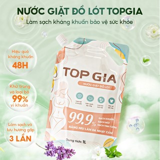 [MUA 1L TẶNG 1L] Nước Giặt Đồ Lót TopGia Dịu Nhẹ Cho Da, Sạch Mùi Hôi, Nano Bạc Kháng Khuẩn, Túi 1L