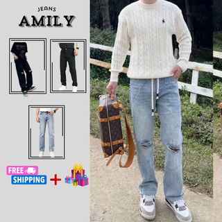 Quần Jean Nam Ống Suông AMILY, Quần Bò Ống Rộng Màu Đen, Xanh, Form Chuẩn baggy, Chất Denim Dày Đẹp