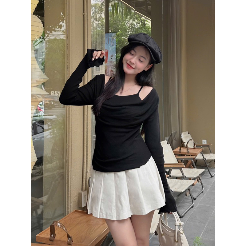 [RÁCH STORE] Áo len - 1927 - phối áo dây - cổ đổ - tay dài | Shopee ...