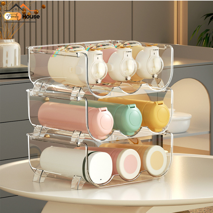 Khay Để Bình Nước Trong Suốt TRENDY Chất Liệu Nhưa PET, Khay Đựng Lon Nước Tủ Lạnh Tiện Dụng