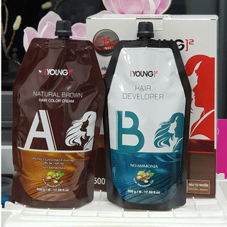 Kem nhuộm phủ bạc 100% Young, không mùi, không rát, màu bền 500gx2. Tóc mềm bóng, VN chính hãng