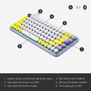 Bàn phím cơ không dây bluetooth | USB Logitech POP KEYS - phím emoji có thể tùy chỉnh